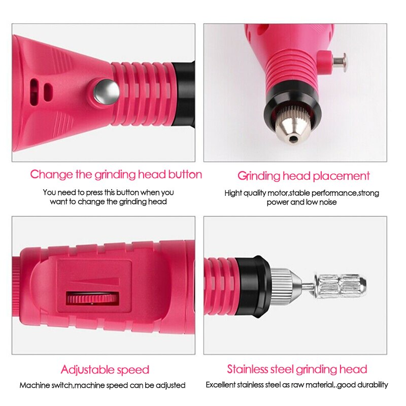 USB électrique manucure pédicure perceuse avec limes à ongles 6 pièces ponceuse, 20000 tr/min
