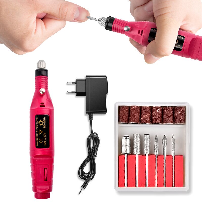 USB électrique manucure pédicure perceuse avec limes à ongles 6 pièces ponceuse, 20000 tr/min