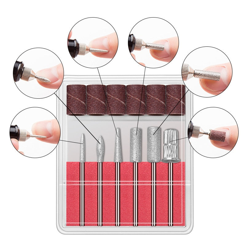 USB électrique manucure pédicure perceuse avec limes à ongles 6 pièces ponceuse, 20000 tr/min