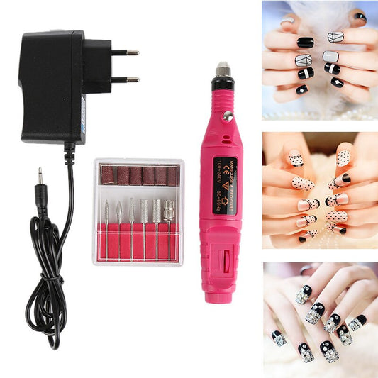 USB électrique manucure pédicure perceuse avec limes à ongles 6 pièces ponceuse, 20000 tr/min