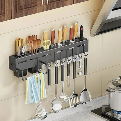 Étagère murale en aluminium avec crochets multifonctions